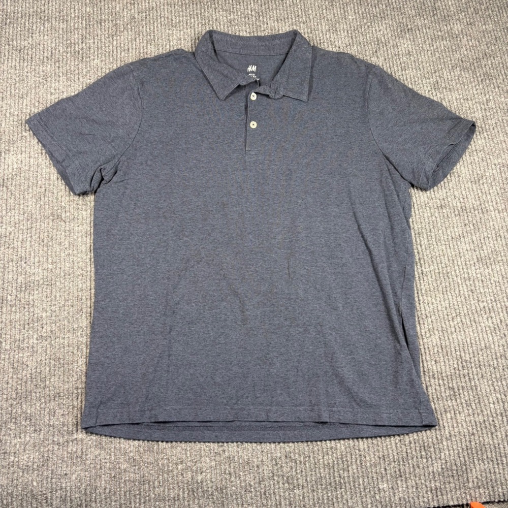 H&M Polo Shirt Mens XL Gray Slim Fit Short Sleeve Cotton Blend Casual